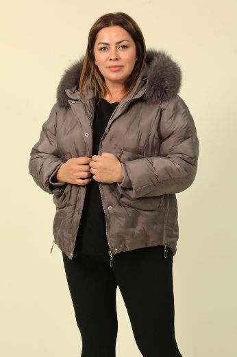 Picture of Aysel 62097xl BROWN Plus Size Women Puffer Coat 