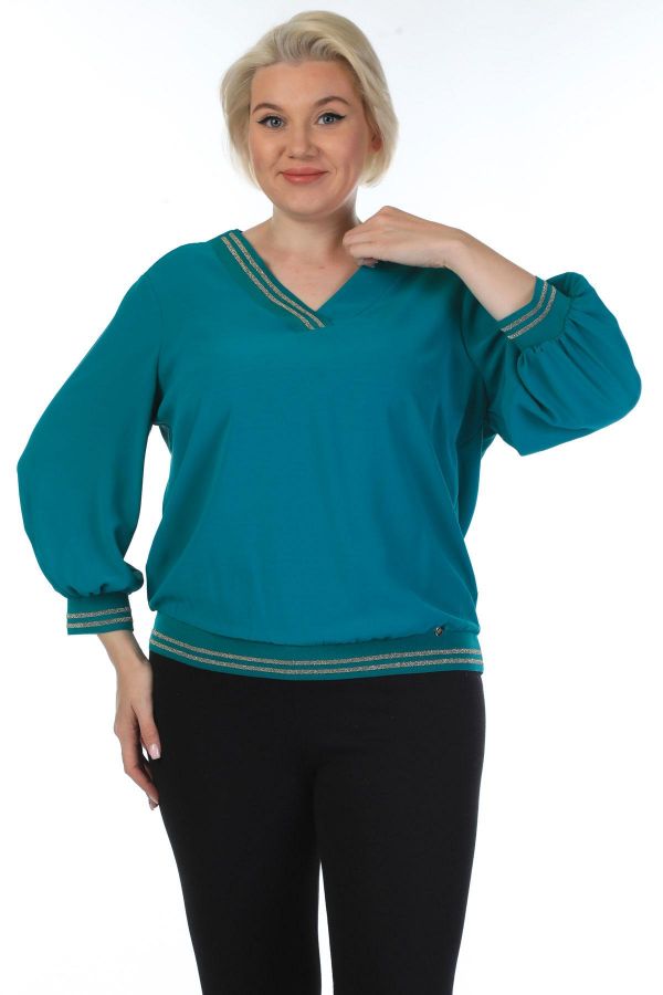 Picture of Of White 1029xl  PETROL BLUE Plus Size Women Blouse 