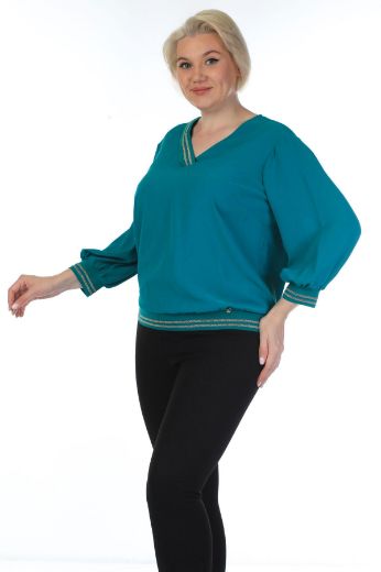 Picture of Of White 1029xl  PETROL BLUE Plus Size Women Blouse 