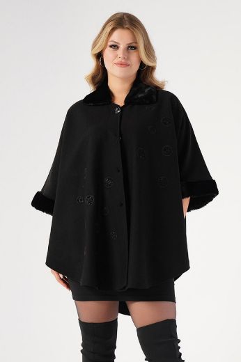 Picture of Nelly 220400036-siyah BLACK Women Plus Size Cardigan