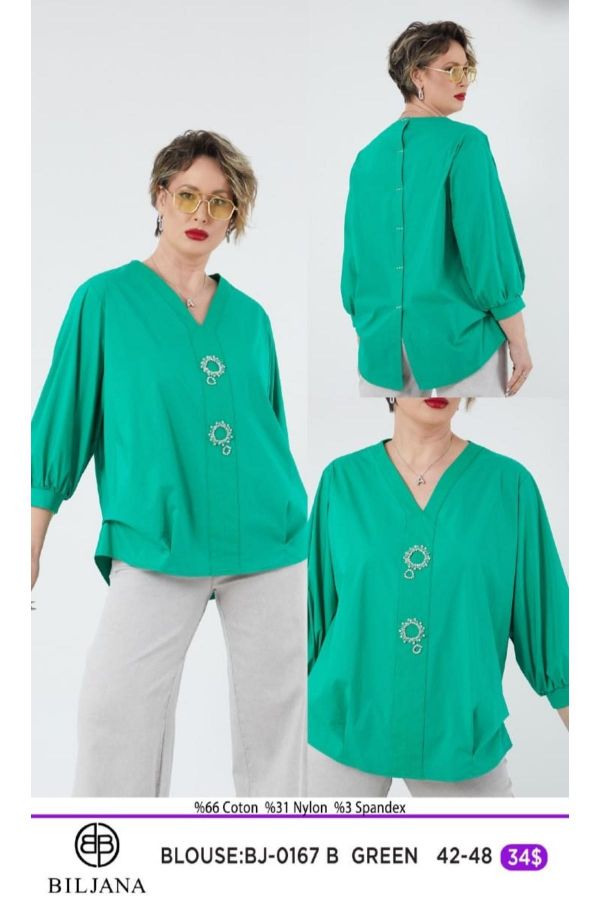 Picture of Biljana 0167xl GREEN Plus Size Women Blouse 