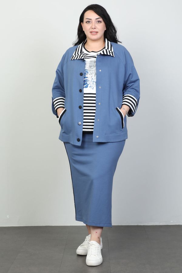 Picture of Dalida 47066xl BLUE Plus Size Women Skirt Suit