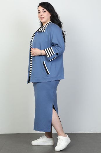 Picture of Dalida 47066xl BLUE Plus Size Women Skirt Suit