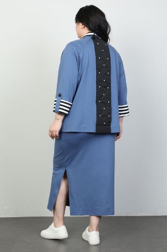 Picture of Dalida 47066xl BLUE Plus Size Women Skirt Suit