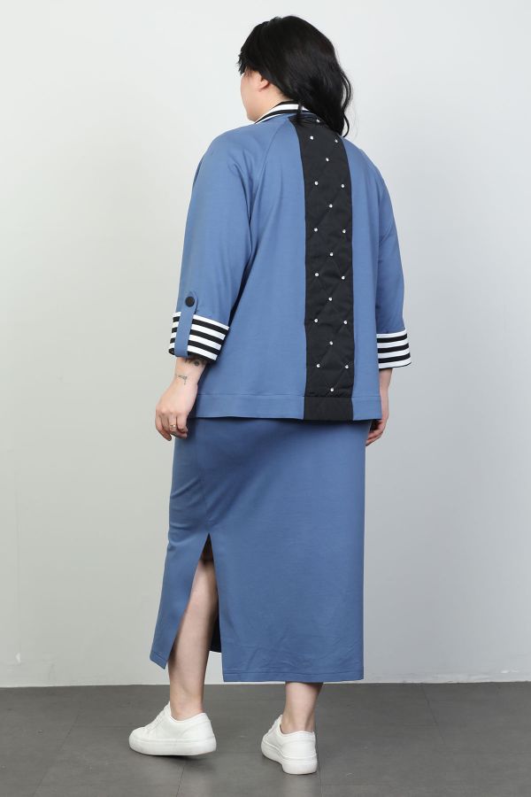 Picture of Dalida 47066xl BLUE Plus Size Women Skirt Suit