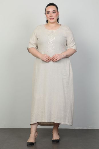 Picture of Dalida 47427xl BEIGE Plus Size Women Dress 