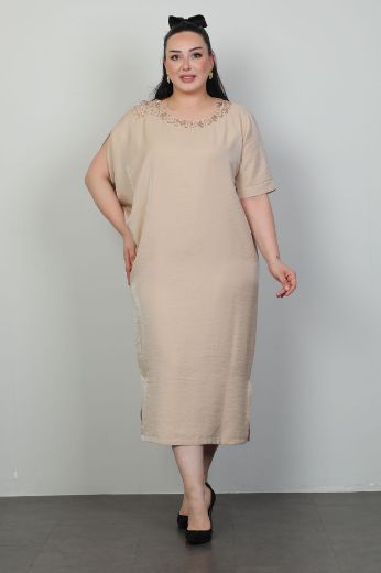 Picture of Dalida 47413xl BEIGE Plus Size Women Dress 