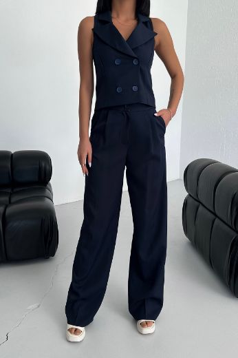 Picture of OUZ FASHION 24S011117 NAVY BLUE WOMAN TROUSER SUIT 