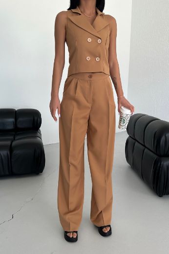 Picture of OUZ FASHION 24S011117 CAMEL WOMAN TROUSER SUIT 