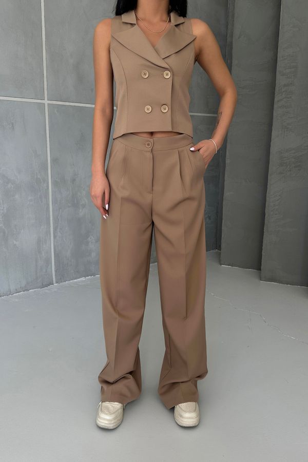 Picture of OUZ FASHION 24S011117 BROWN WOMAN TROUSER SUIT 