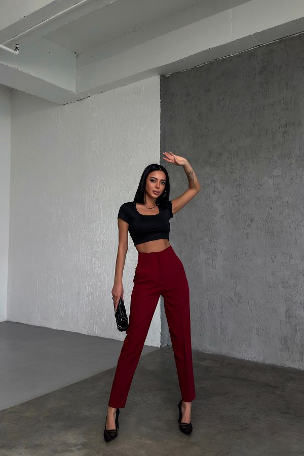 Picture of OUZ FASHION 24S321001 BURGUNDY Women's Trousers