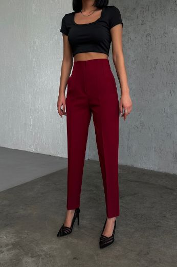 Picture of OUZ FASHION 24S321001 BURGUNDY Women's Trousers