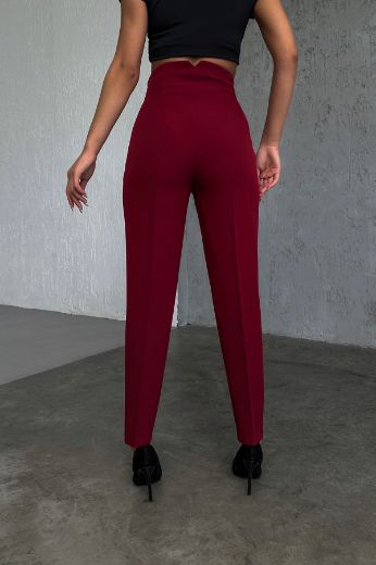 Picture of OUZ FASHION 24S321001 BURGUNDY Women's Trousers