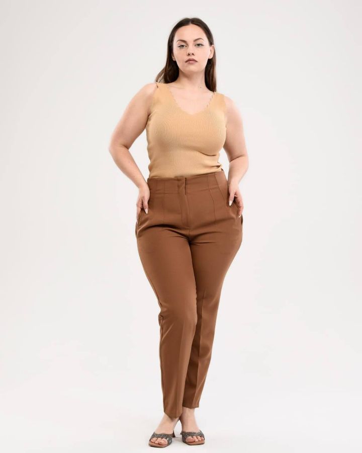 Picture of OUZ FASHION 24S321002 CAMEL Plus Size Women Pants 