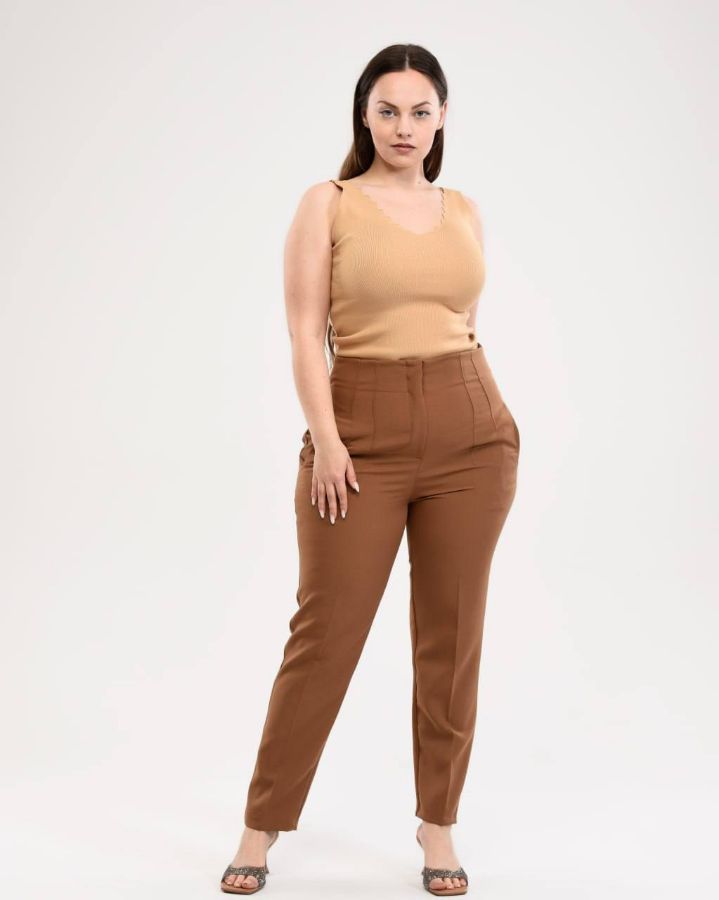 Picture of OUZ FASHION 24S321002 CAMEL Plus Size Women Pants 