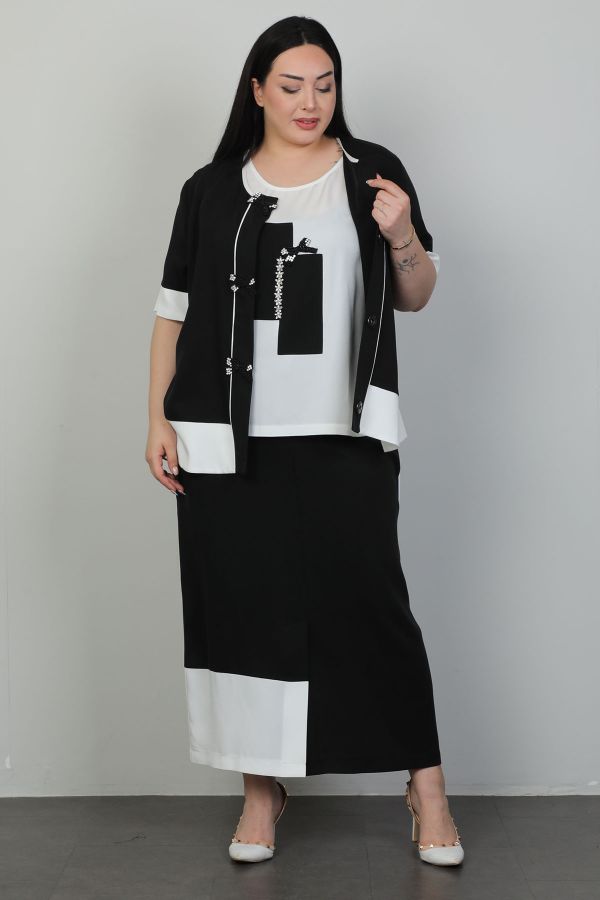 Picture of Dalida 47095xl BLACK Plus Size Women Skirt Suit