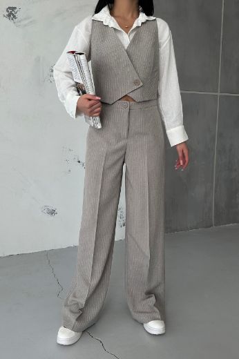 Picture of OUZ FASHION 24S011122 STONE WOMAN TROUSER SUIT 