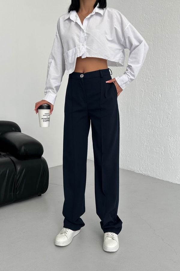 Picture of OUZ FASHION 24S321121 NAVY BLUE Women's Trousers