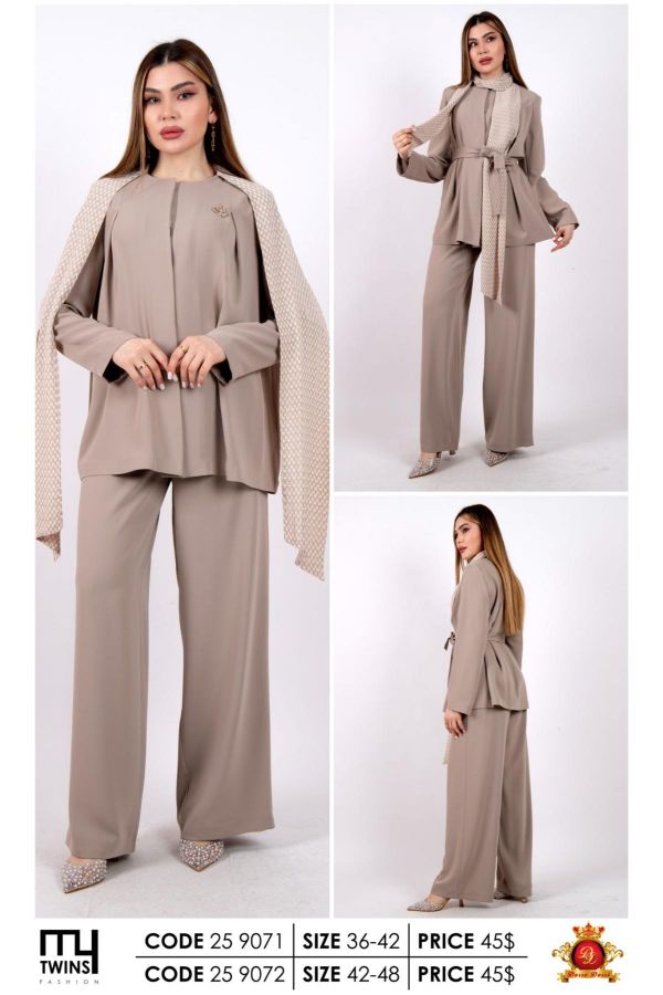 Picture of My Twins 259072xl BEIGE Plus Size Women Suit