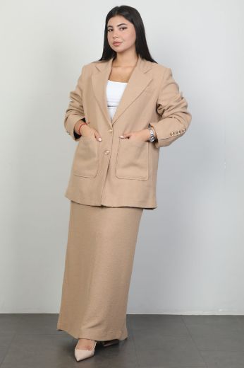 Picture of Lome LM303Txl-LM302Txl BEIGE Plus Size Women Skirt Suit