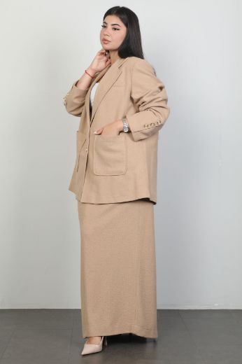 Picture of Lome LM303Txl-LM302Txl BEIGE Plus Size Women Skirt Suit