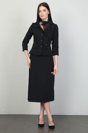 Picture of Green World 8399 BLACK WOMANS SKIRT SUIT 