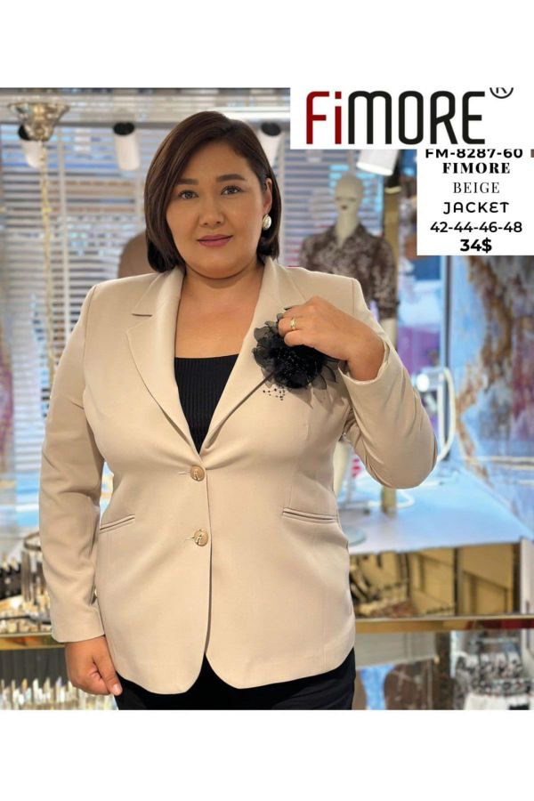 Picture of Fimore 8287-60xl BEIGE Plus Size Women Jacket 