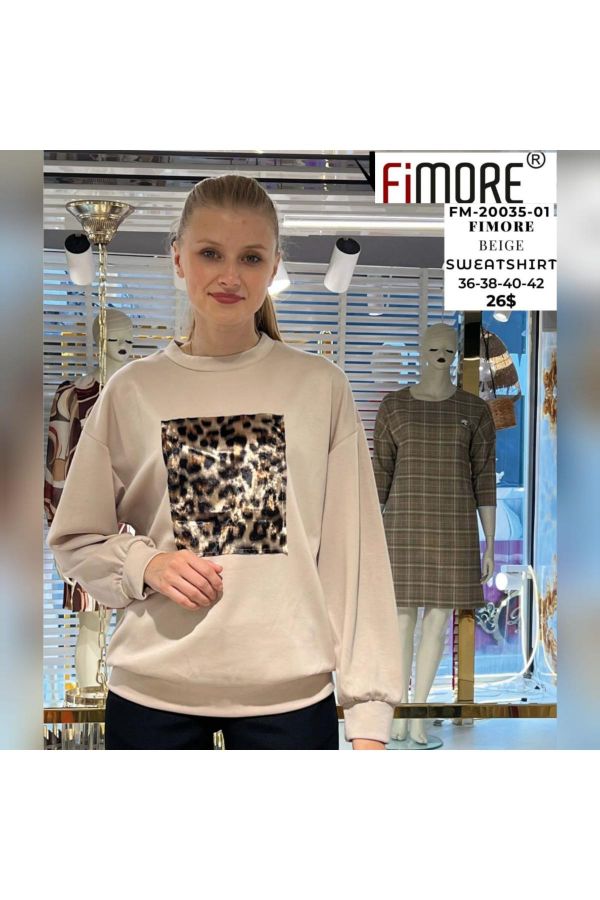 Fimore 20035-01 BEJ Kadın Sweatshirt resmi