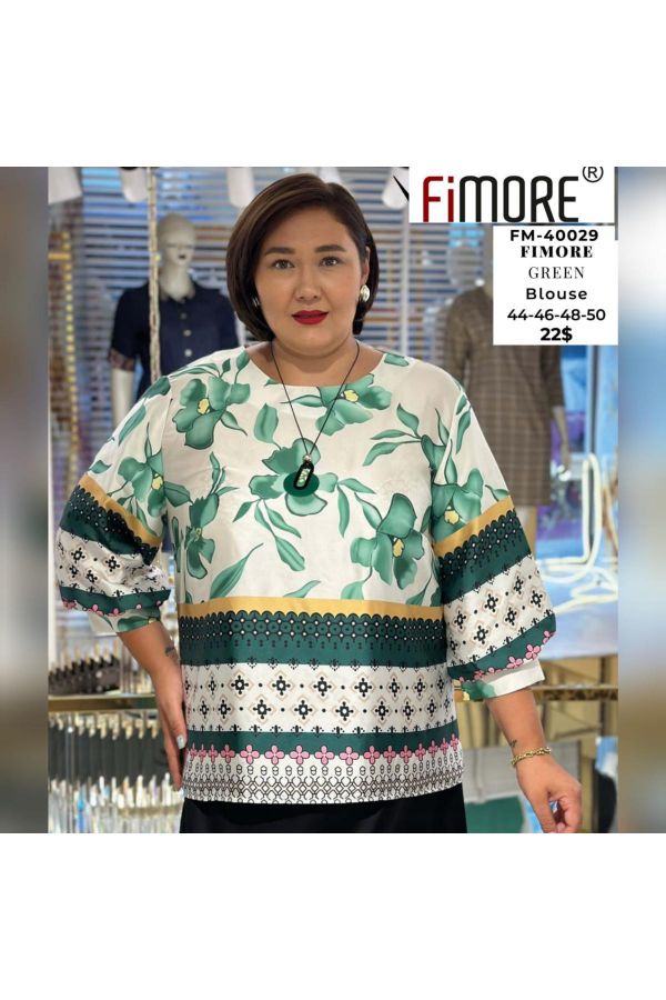 Picture of Fimore 40029xl GREEN Plus Size Women Blouse 