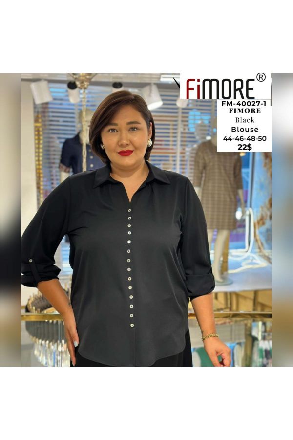 Picture of Fimore 40027-1xl BLACK Plus Size Women Blouse 