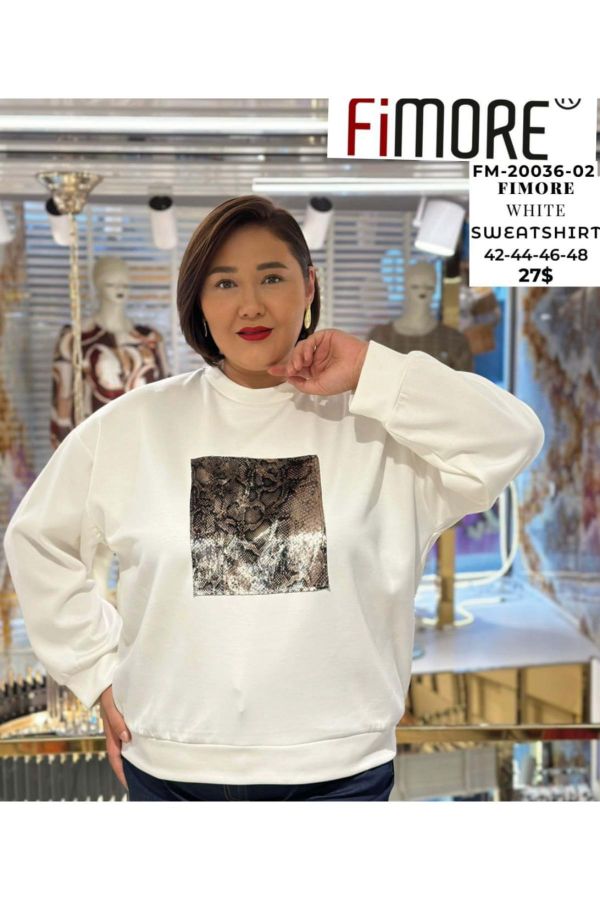 Fimore 20036-02xl EKRU Büyük Beden Kadın Sweatshirt resmi