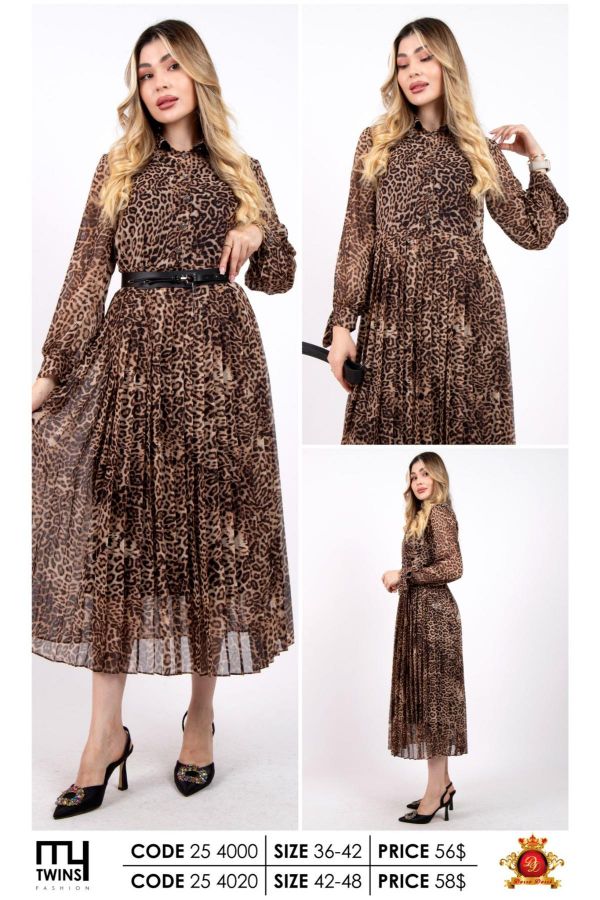 Picture of My Twins 254020xl BROWN Plus Size Women Dress 