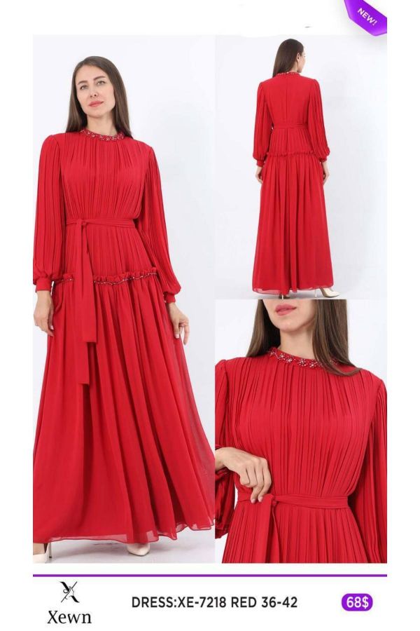 Picture of Xewn 7218 RED Women Dress