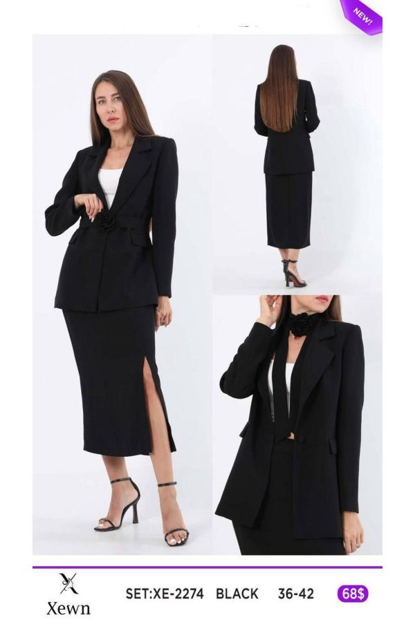 Picture of Xewn 2274 BLACK WOMANS SKIRT SUIT 