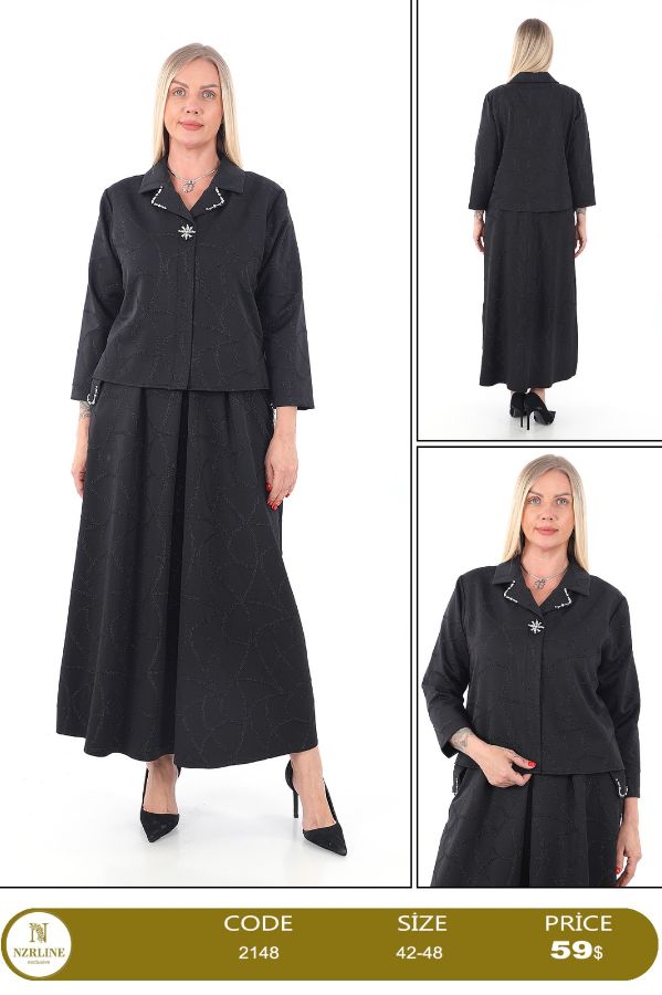 Picture of Nzr Line 2148 BLACK Plus Size Women Skirt Suit