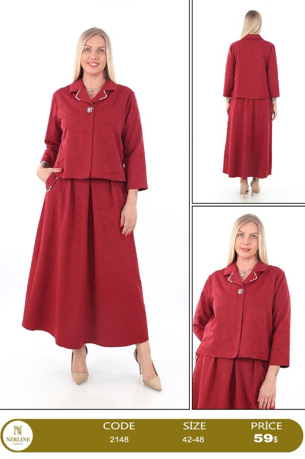 Picture of Nzr Line 2148 RED Plus Size Women Skirt Suit