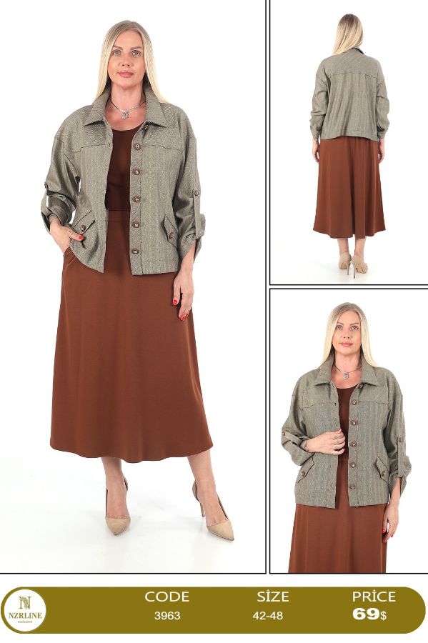 Picture of Nzr Line 3963 BROWN Plus Size Women Skirt Suit