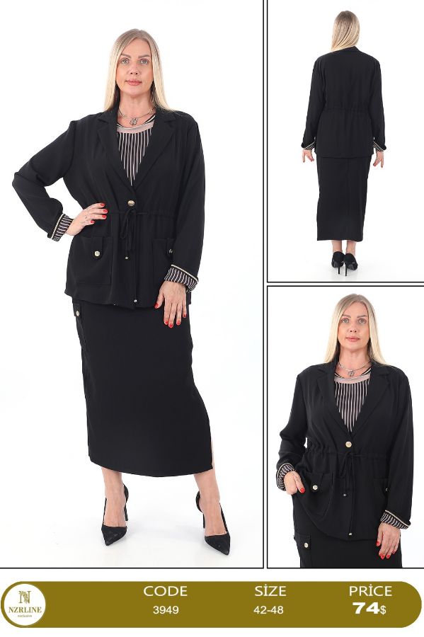 Picture of Nzr Line 3949 BLACK Plus Size Women Skirt Suit