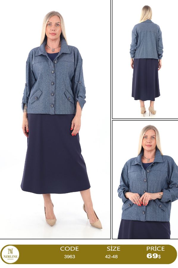 Picture of Nzr Line 3963 NAVY BLUE Plus Size Women Skirt Suit