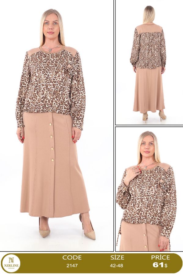 Picture of Nzr Line 2147 BEIGE Plus Size Women Skirt Suit