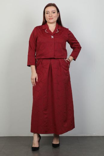 Picture of Nzr Line 3961xl RED Plus Size Women Skirt Suit