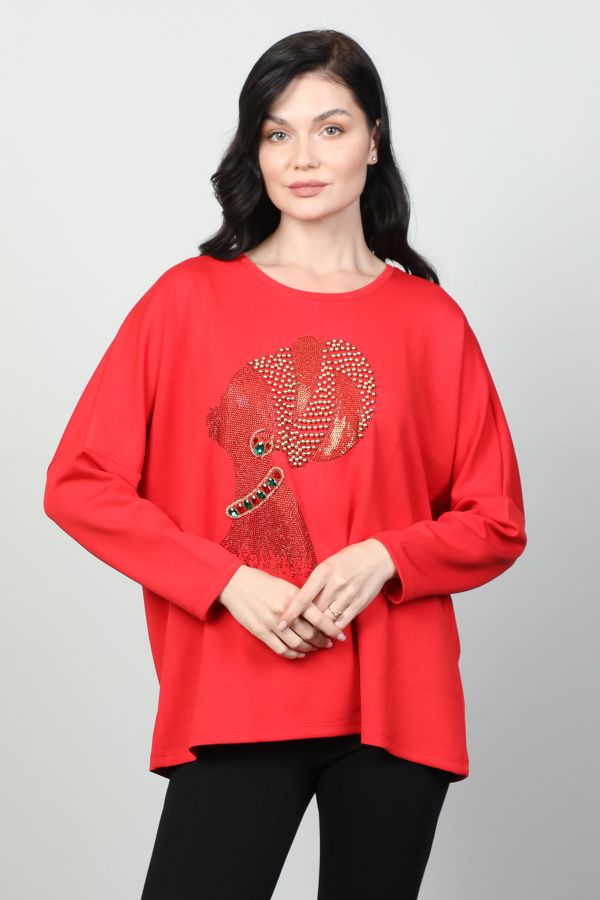 Vazzo&Green Apple 8568 KIRMIZI Kadın Sweatshirt resmi